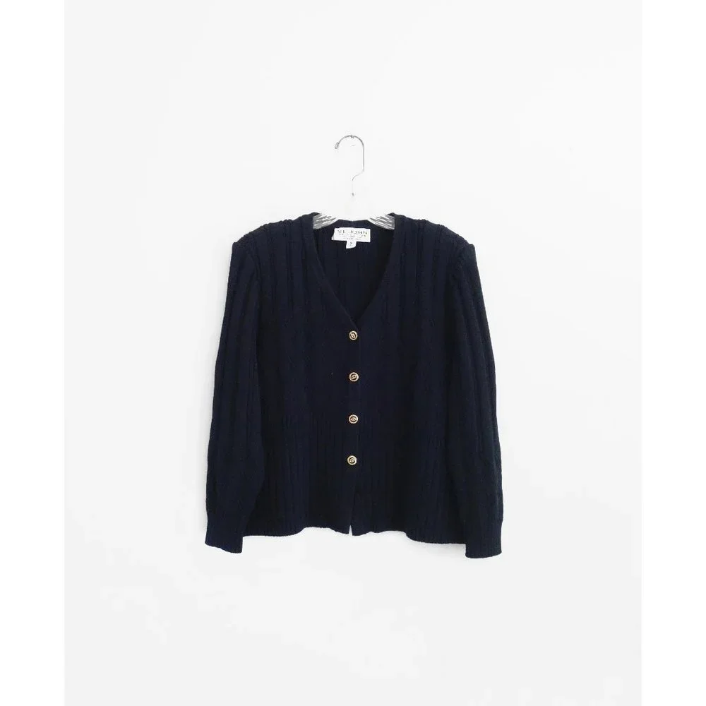 St. John Collection by Marie Gray Black Ribbed Knit Cardigan size 16 Large - Picture 3 of 6